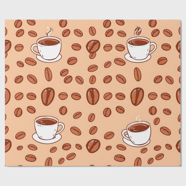 Coffee Beans Cups Cosy Pattern Wrapping Paper (Flat)