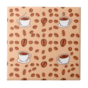 Coffee Beans Cups Cozy Pattern Ceramic Tile