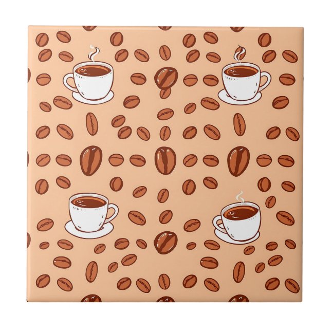 Coffee Beans Cups Cozy Pattern Ceramic Tile (Front)