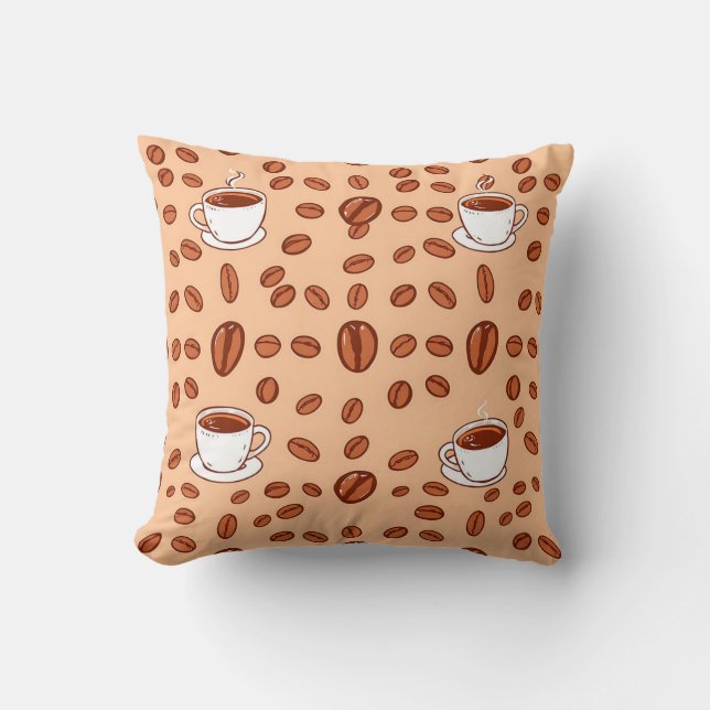 Coffee Beans Cups Cozy Pattern Cushion (Front)