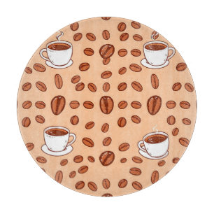 Coffee Beans Cups Cozy Pattern Cutting Board