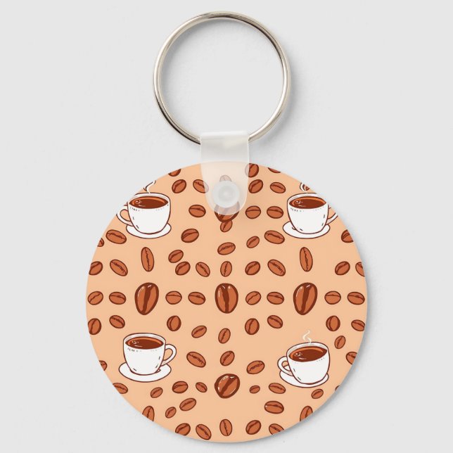Coffee Beans Cups Cozy Pattern Key Ring (Front)