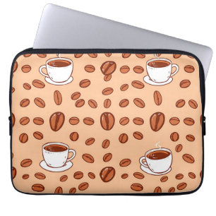 Coffee Beans Cups Cozy Pattern Laptop Sleeve