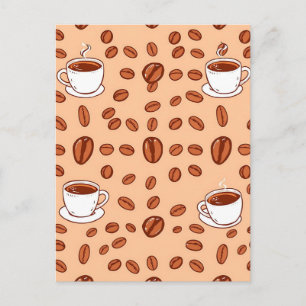 Coffee Beans Cups Cozy Pattern Postcard