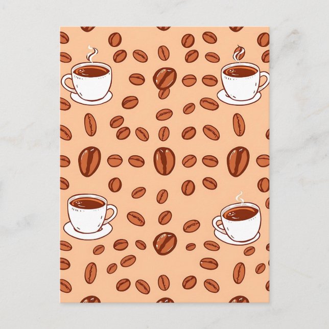 Coffee Beans Cups Cozy Pattern Postcard (Front)