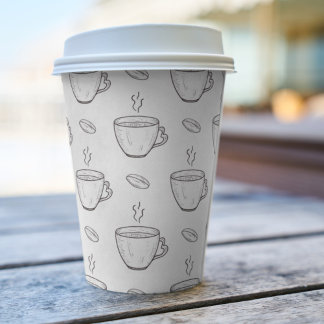 Coffee beans & Cups Of Coffee Clean Black & White