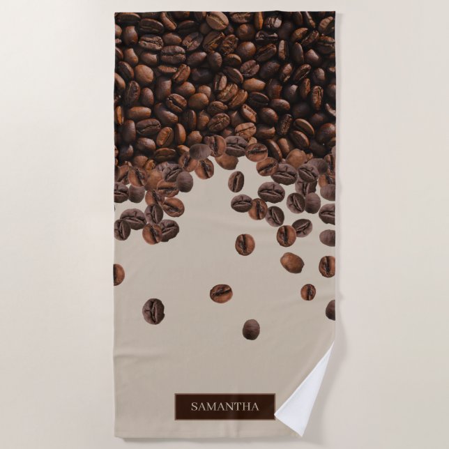 Coffee Beans Custom Name Beach Towel (Front)