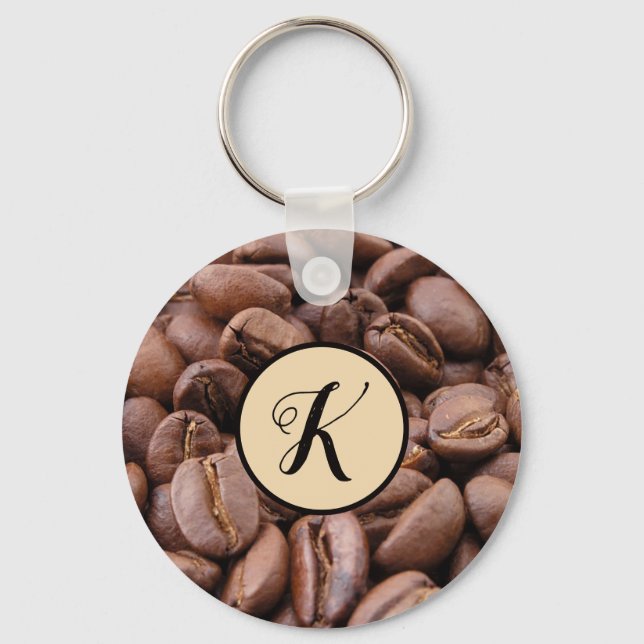 Coffee Beans Customizable Initial Keychain (Front)
