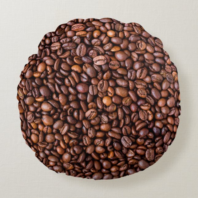 Coffee beans food texture pattern round cushion (Front)