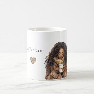 Coffee Beans Heart Cream Brown Female Coffee Mug