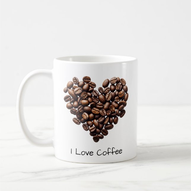 Coffee Beans Heart Shape Mug, Love Coffee Design Coffee Mug (Left)