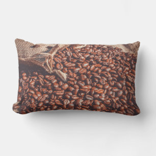 Coffee Beans in Burlap Sack Lumbar Cushion