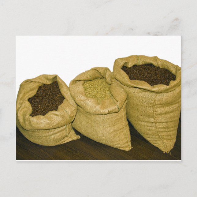 coffee beans in burlap sack postcard (Front)