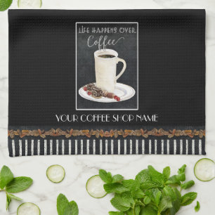 Coffee Beans Latte Black White Chocolate Shop Tea Towel