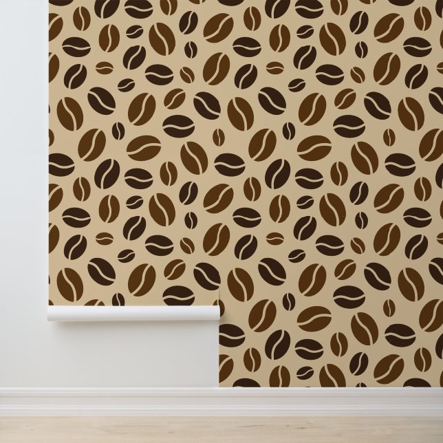 Coffee Beans Patterned Kitchen Wallpaper (Application)