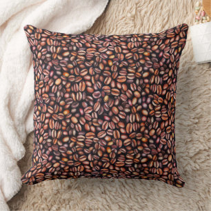 Coffee Beans Pencil Drawing Pattern Rustic Brown Cushion