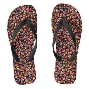 Coffee Beans Pencil Drawing Pattern Rustic Brown Thongs