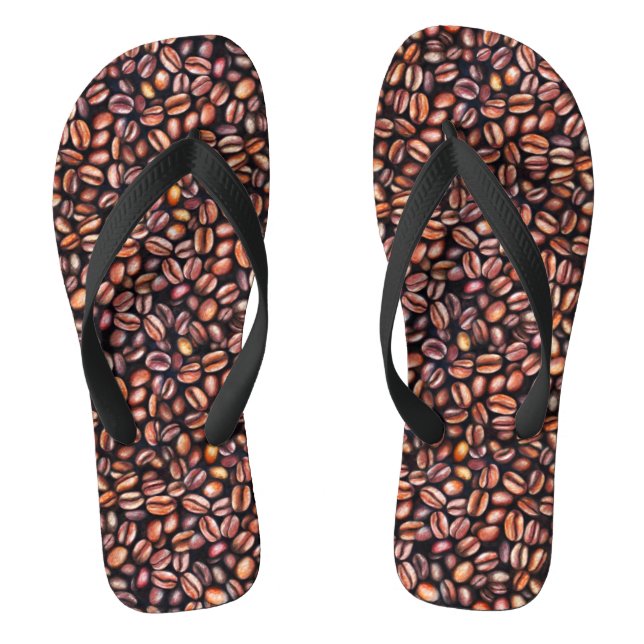   Coffee Beans Pencil Drawing Pattern Rustic Brown Thongs (Footbed)
