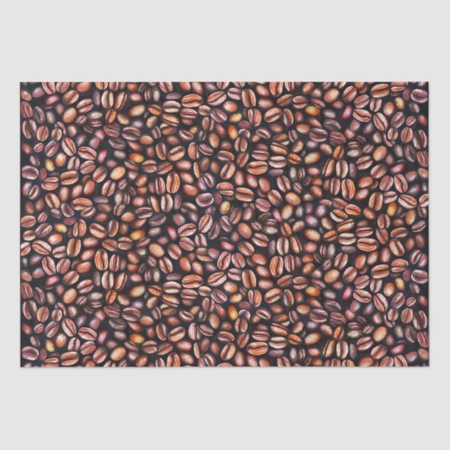   Coffee Beans Pencil Drawing Pattern Rustic Brown Tissue Paper (Front)