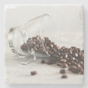 Coffee Beans Spilling out of a Clear Coffee Cup Stone Coaster