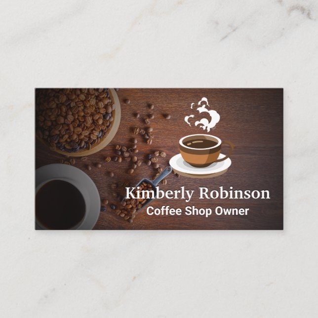 Coffee Beans | Steaming Fresh Brew Cup Business Card (Front)