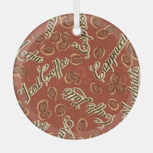 Coffee beans: typography vintage pattern. glass tree decoration