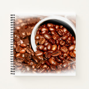Coffee Beans White Cup Cool Classic Square Spiral Notebook