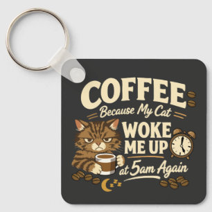 Coffee Because Cat Woke Me up Key Ring