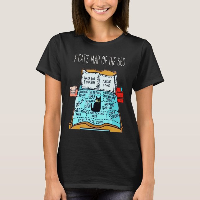 Coffee because murder is wrong cat map of the bed T-Shirt (Front)