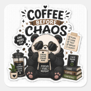 Coffee Before Chaos – Cosy Panda Coffee Sticker