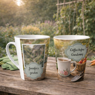 Coffee before gardening morning garden photo latte mug