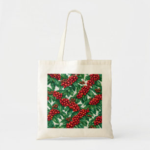 Coffee Berries and Beans Botanical Pattern Tote Bag