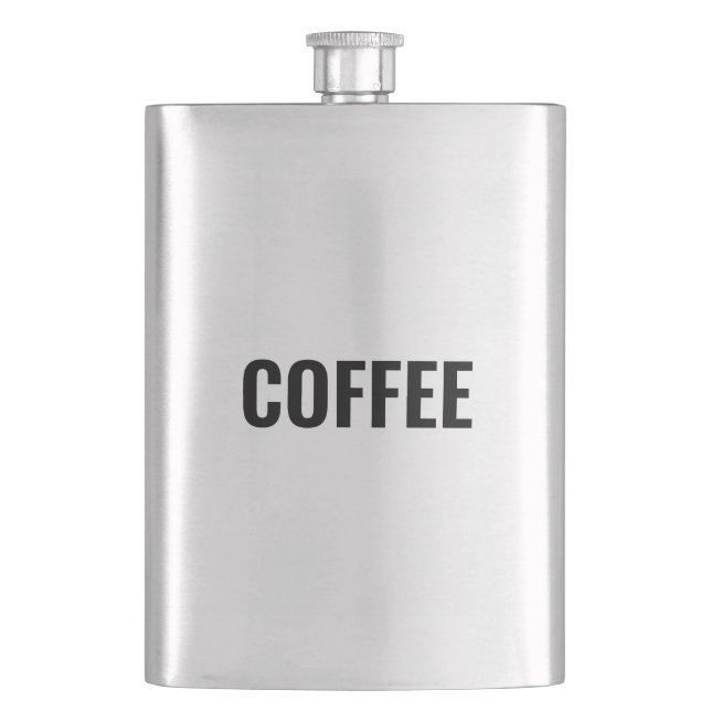 "Coffee" black letters stainless steel Hip Flask (Front)