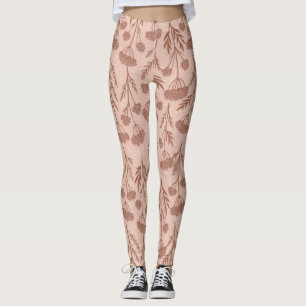 Coffee Blush And Brown Wildflower Pattern Leggings