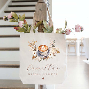 Coffee Boho Floral Bridal Shower Tote Bag