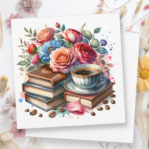 Coffee, Books and Flowers   Thinking About You Card