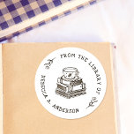Coffee & Books Boho Personal Library Bookplate Classic Round Sticker<br><div class="desc">Introducing our charming Coffee & Books Boho Personal Library Bookplate, designed to add a touch of cosy elegance to your personal library. This beautifully crafted bookplate features a delightful hand-drawn illustration of a tea or coffee cup resting atop a stack of beloved books—complete with a coaster to protect your precious...</div>