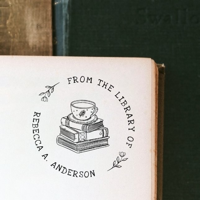 Coffee & Books Boho Personal Library Bookplate Rubber Stamp (Creator Uploaded)