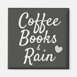 Coffee Books & Rain Cute Grey Colour Magnet