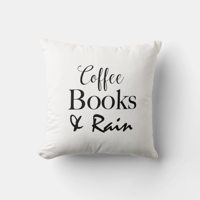 Coffee Books & Rain Throw Pillow (Front)
