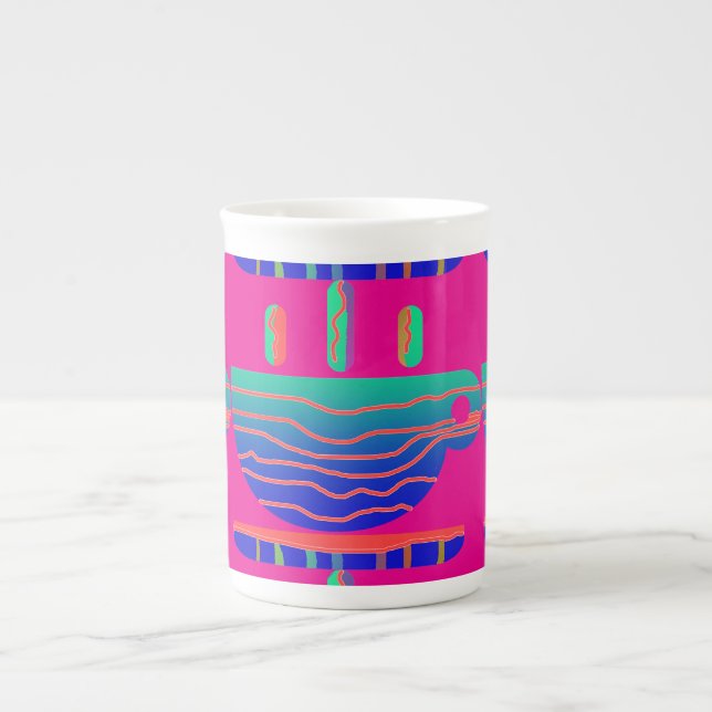 Coffee Break Aqua Blue Hot Pink    Bone China Mug (Front)