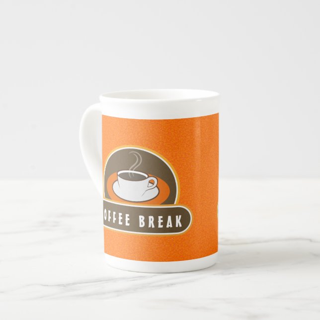 Coffee Break Cup Orange Cafe Bone China Mugs (Front Left)