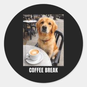 Coffee break golden retriever cafe meme funny dog classic round sticker