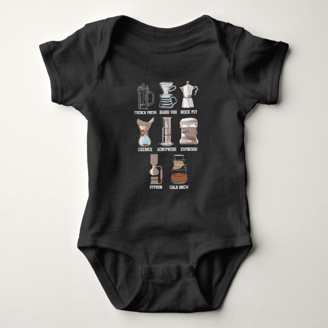 Coffee Brew Method Caffeine Espresso Latte Baby Bodysuit (Front)