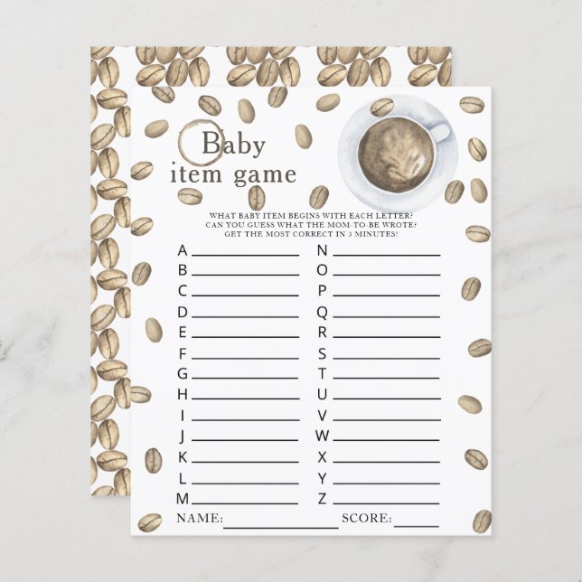 Coffee brewing Baby shower Baby Item Game (Front/Back)