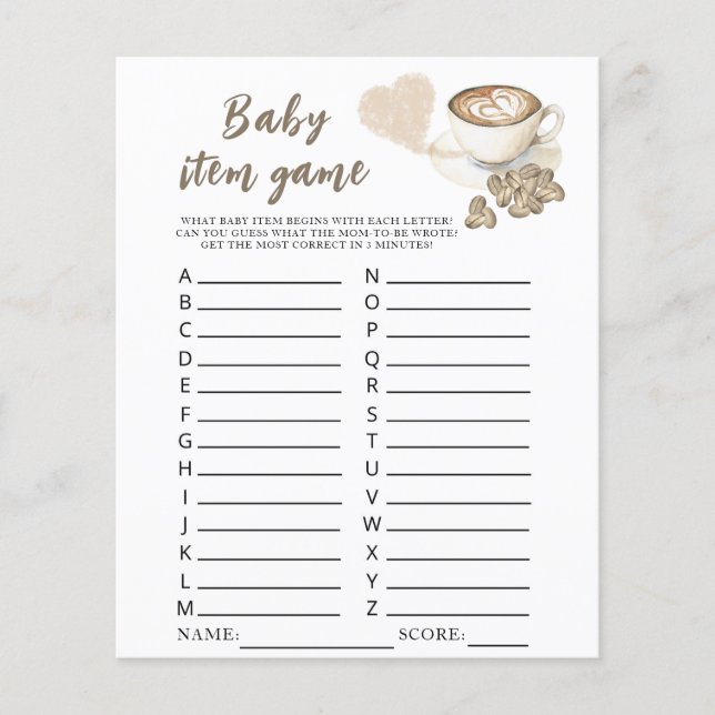 Coffee brewing Baby shower Baby Item Game (Front)