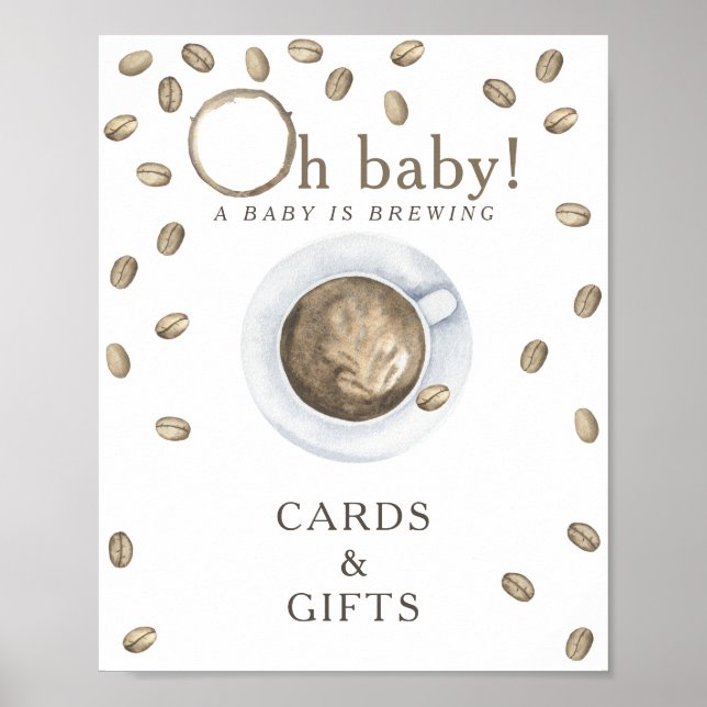 Coffee brewing baby shower Cards and Gifts Poster (Front)