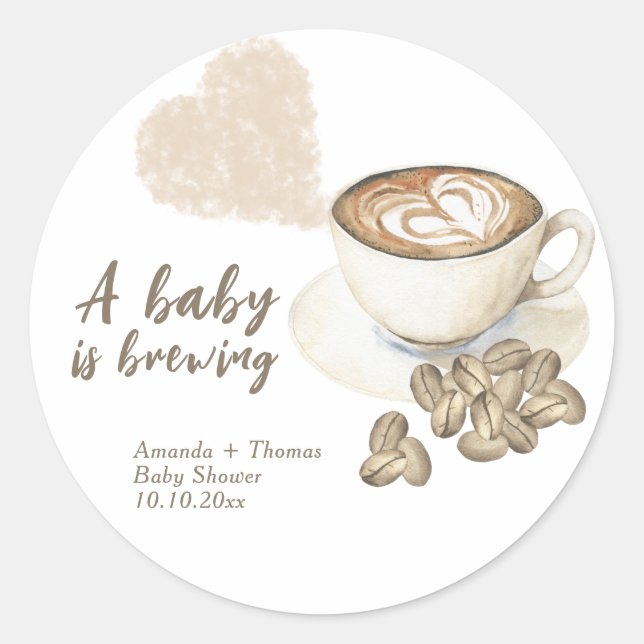 Coffee brewing Baby shower Classic Round Sticker (Front)