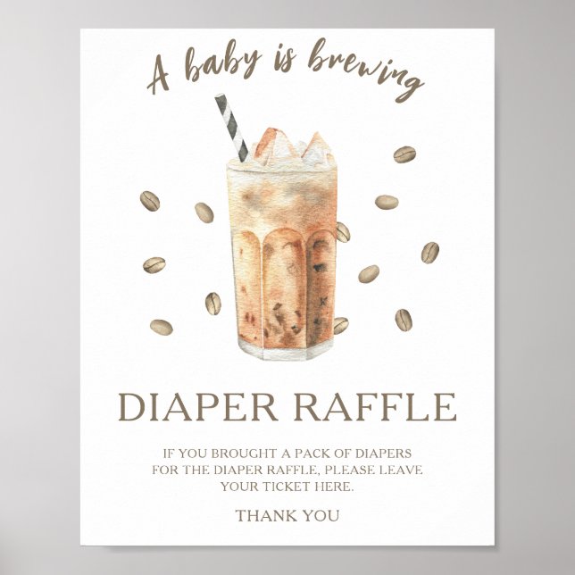 Coffee brewing baby shower - diaper raffle poster (Front)