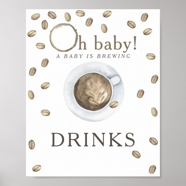 Coffee brewing baby shower Drinks Poster (Front)